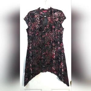 Chic Asymmetrical Black and Burgundy Velvet Dress L Whimsigoth